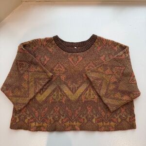 Free People Oversized Cropped Wool Blend Tribal Pattern Sweater Small